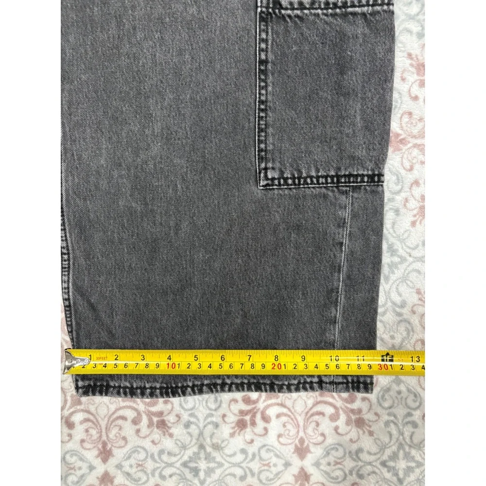 Old Navy Drapey Denim Baggy Wide Leg Cargo Jeans Washed Black Gray Size 12 Cotto